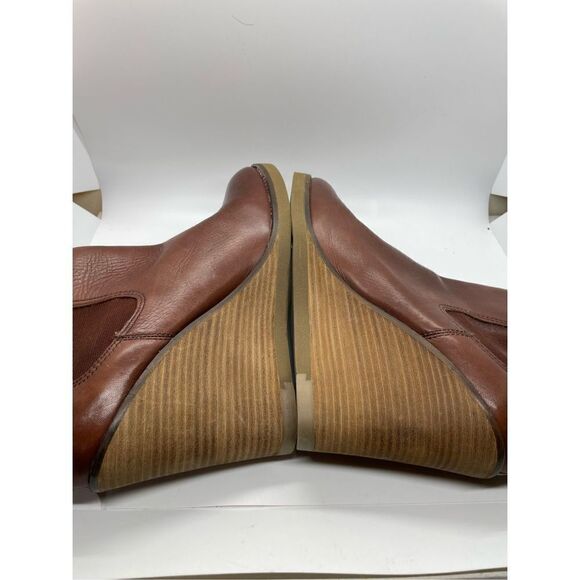 Lucky Brand Women's Fedora Cognac Brown Chelsea Stacked Heel Wedge Boots Size 10 - Picture 5 of 10
